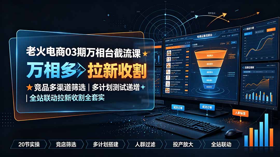 老火电商03期万相台截流课：竞品多渠道筛选｜多计划测试递增｜全站联动拉新收割全套实操教学-沧海聊项目
