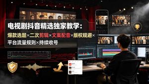 电视剧抖音精选独家教学：爆款选题×二次剪辑×文案配音×版权规避×平台流量规则×持续收益账号-沧海聊项目