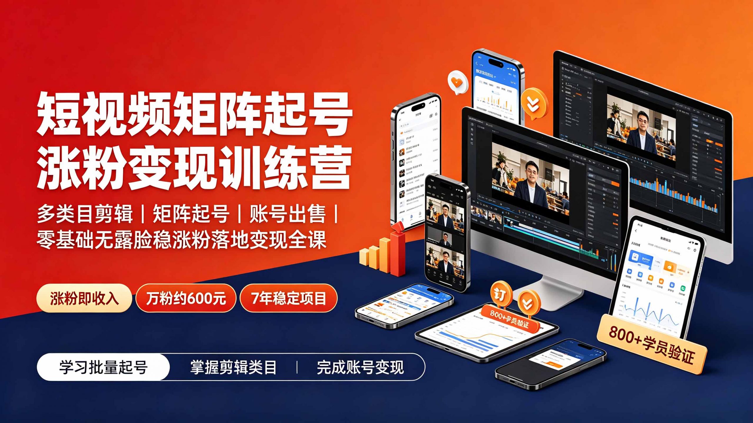 短视频矩阵起号涨粉变现训练营｜多类目剪辑·矩阵起号·账号出售，0基础无露脸稳涨粉落地变现全课-更新-沧海聊项目