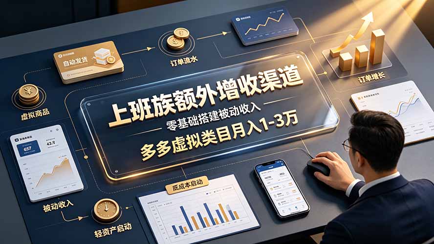 上班族额外增收渠道，零基础搭建被动收入，多多虚拟类目月入 1-3 万-沧海聊项目