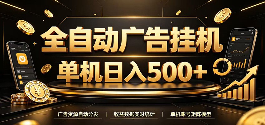 全自动广告挂机，每天24小时不停的去看广告获取收益，单机500＋-沧海聊项目