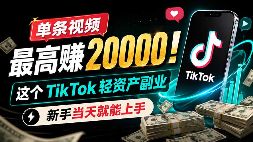 单条视频最高赚 20000！这个 TikTok 轻资产副业，新手当天就能上手-沧海聊项目