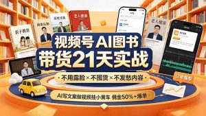 视频号AI图书带货21天实战：不用露脸×不囤货×不发愁内容，AI写文案做视频挂小黄车，佣金50%+爆单-沧海聊项目