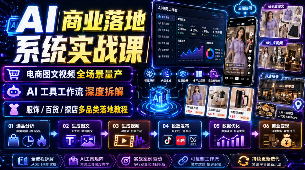 AI商业落地系统实战课｜电商图文视频全场景量产・AI工具工作流深度拆解・服饰/百货/探店多品类落地教程-沧海聊项目