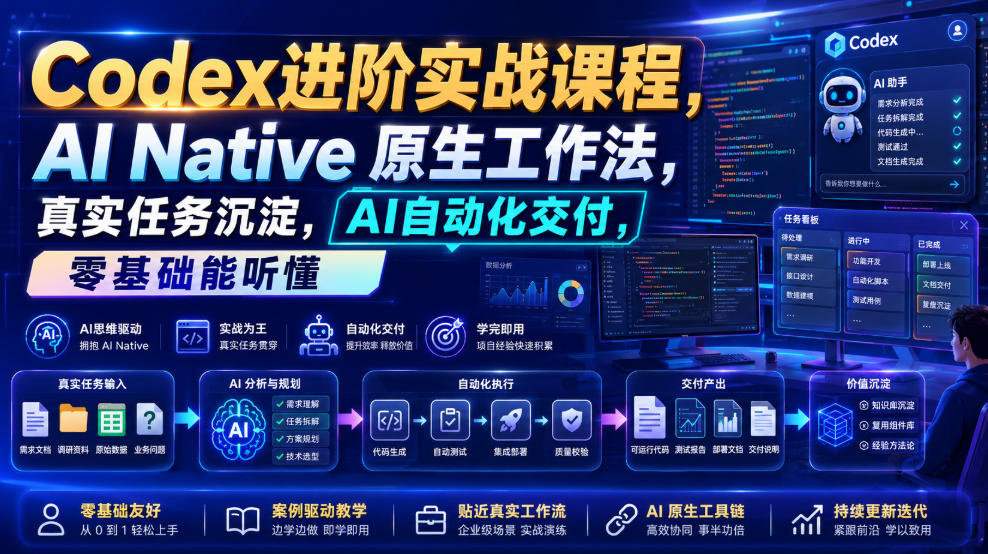 Codex进阶实战课｜AI Native原生工作法，22节真实任务落地，从配置到AI自动化交付全链路教程-沧海聊项目