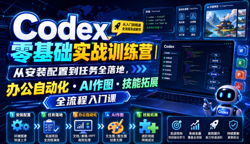 Codex零基础实战训练营｜从安装配置到任务全落地，办公自动化・AI作图・技能拓展全流程入门课-沧海聊项目