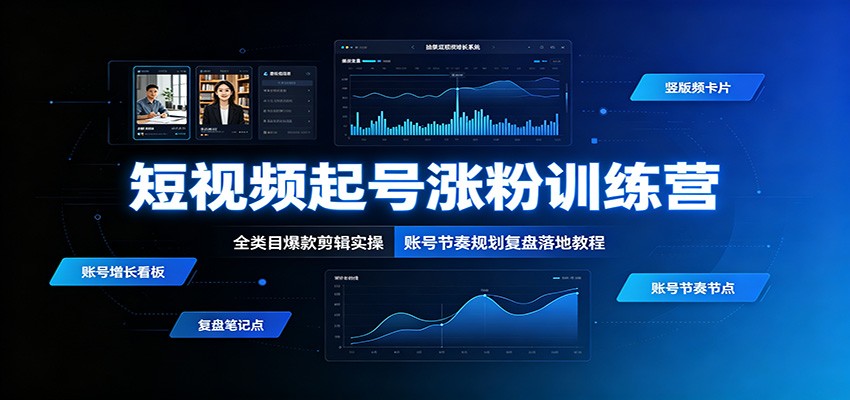 短视频起号涨粉训练营：全类目爆款剪辑实操，账号节奏规划复盘落地教程-沧海聊项目