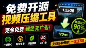 Github开源视频压缩瘦身工具，轻松压缩90%，并保持画质清晰，完全免费绿色无广告！VideoSlim-沧海聊项目