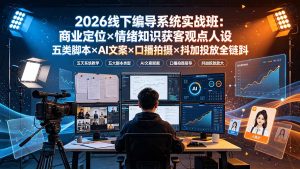2026线下编导系统实战班：商业定位×情绪知识获客观点人设五类脚本×AI文案×口播拍摄×抖加投放全链路-沧海聊项目