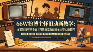 66W粉博主怀旧动画教学：文案配音剪映全套｜精选独家收徒商单完整实操教程-沧海聊项目