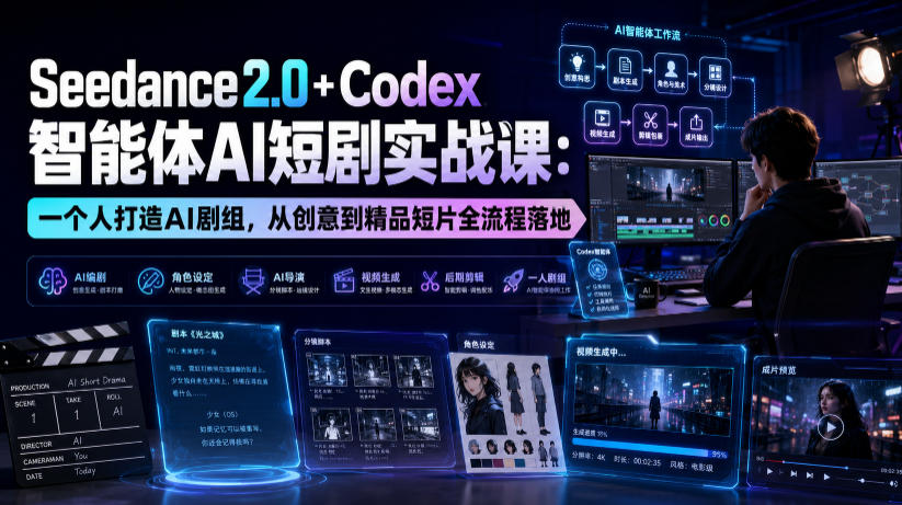 Seedance2.0+Codex智能体AI短剧实战课：一个人打造AI剧组，从创意到精品短片全流程-沧海聊项目