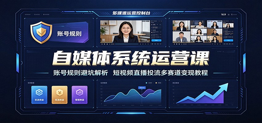自媒体系统运营课：账号规则避坑解析，短视频直播投流多赛道变现教程-沧海聊项目