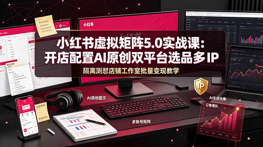 小红书虚拟矩阵5.0实战课：开店配置｜AI原创｜双平台选品｜多IP隔离｜测怼店铺工作室批量变现实操教学-沧海聊项目