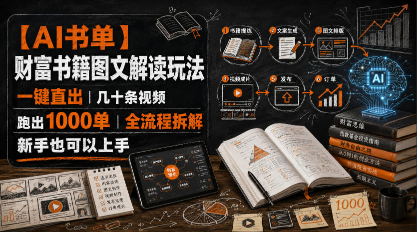 【AI书单】财富书籍图文解读玩法，一键直出，几十条视频，跑出1000单，全流程拆解，新手也可以上手-沧海聊项目