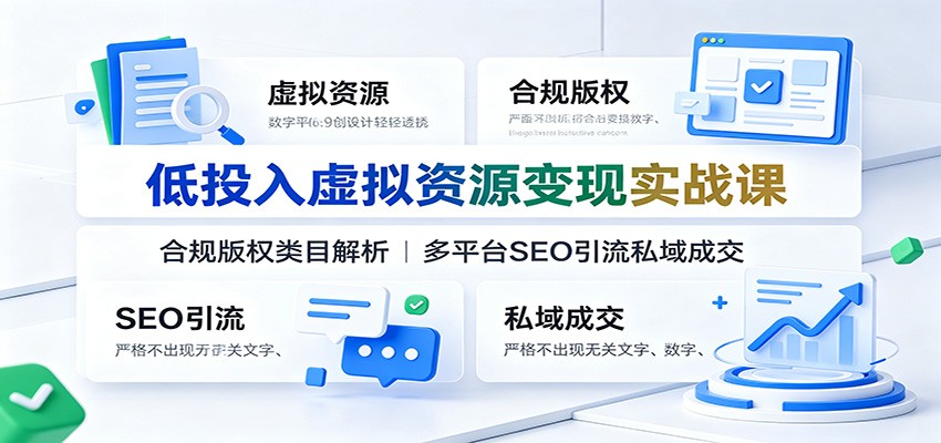 低投入虚拟资源变现实战课：合规版权类目解析，多平台SEO引流私域成交-沧海聊项目