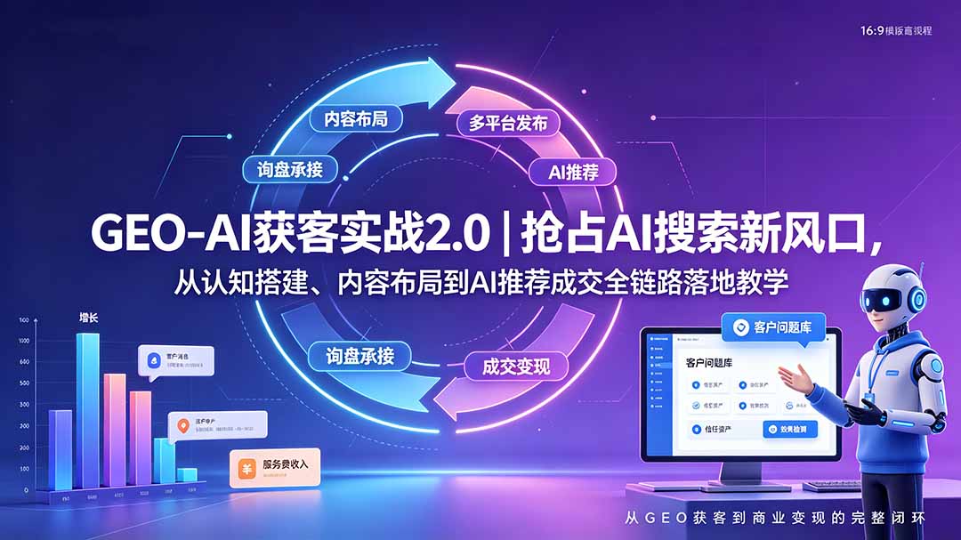 GEO-AI获客实战｜抢占AI搜索新风口，从认知搭建、内容布局到AI推荐成交全链路落地教学-沧海聊项目