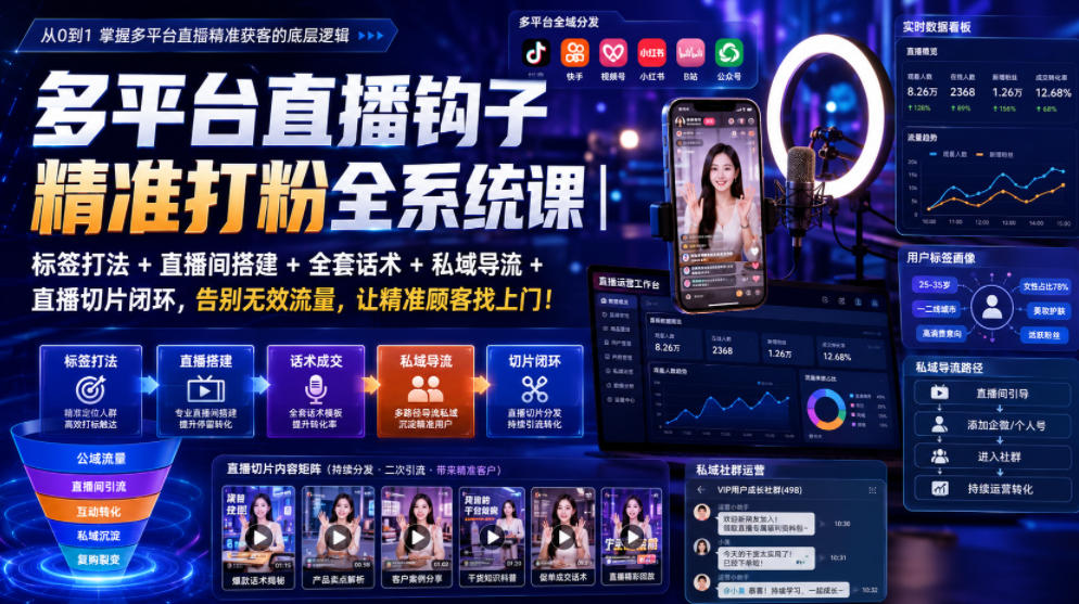 多平台直播钩子精准打粉全系统课｜标签打法+直播间搭建+全套话术+私域导流+直播切片闭环，告别无效流量，让精准顾客找上门！-沧海聊项目