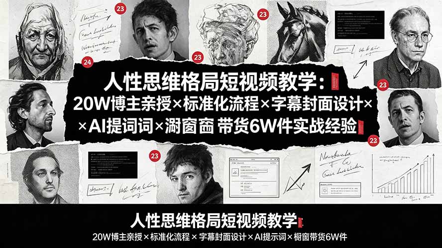 人性思维格局短视频教学：20W博主亲授×标准化流程×字幕封面设计×AI提示词×橱窗带货6W件实战经验-沧海聊项目