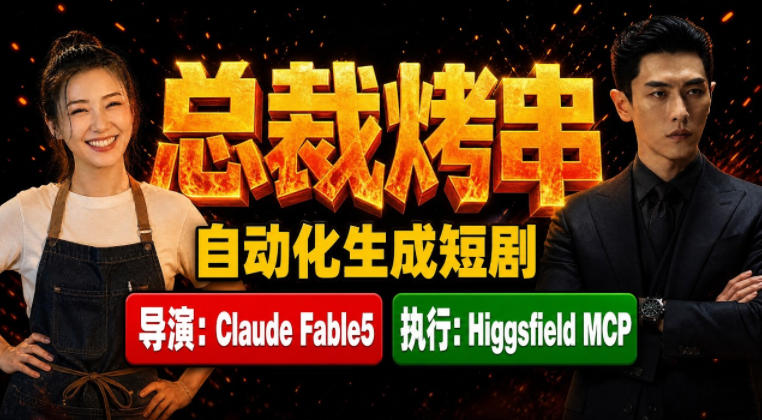 Claude Fable5担任导演+Higgsfield MCP落地执行｜《总裁烤串》真人质感短剧全自动AI生成全流程教学-沧海聊项目