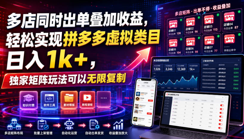 多店同时出单叠加收益，轻松实现拼多多虚拟类目日入1k+，独家矩阵玩法可以无限复制【揭秘】-沧海聊项目