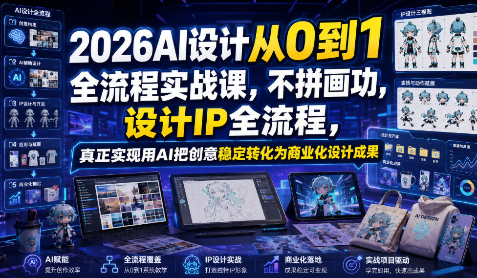 2026AI设计从0到1全流程实战课，不拼画功，设计IP全流程，真正实现用AI把创意稳定转化为商业化设计成果-沧海聊项目