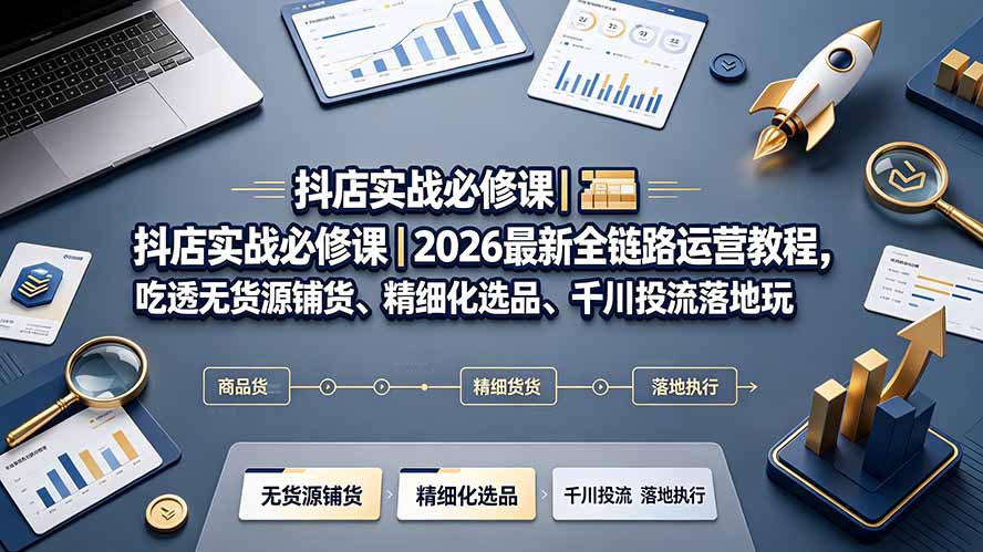 抖店实战必修课｜2026最新全链路运营教程，吃透无货源铺货、精细化选品、千川投流落地玩法-沧海聊项目