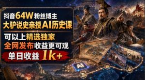 抖音64W粉丝博主大驴说史亲授AI历史课，可以上精选独家，全网发布收益更可观，单日收益1k+-沧海聊项目