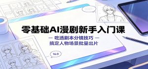 零基础AI漫剧新手入门课：吃透剧本分镜技巧，搞定人物场景批量出片-沧海聊项目