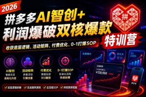 2026拼多多AI智创+利润爆破双核爆款特训营，收获底层逻辑、活动矩阵、付费优化、0-1打爆SOP(更新0727)-沧海聊项目