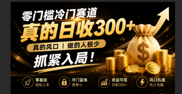 零成本冷门赛道，真的日300+真风口，做得人极少！赶紧入局，超级简单！-沧海聊项目