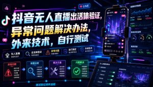 抖音无人直播出活体验证，异常问题解决办法，外来技术，自行测试-沧海聊项目