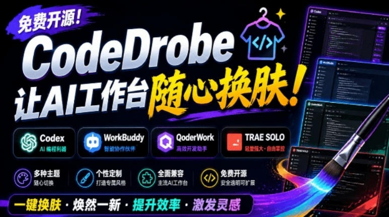 免费开源的CodeDrobe，让AI工作台随心换肤，支持Codex、WorkBuddy等，免费且本地运行！-沧海聊项目