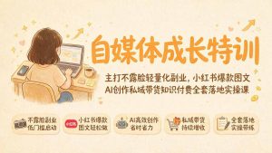 自媒体成长特训|主打不露脸轻量化副业,小红书爆款图文AI创作私域带货知识付费全套落地实操课-沧海聊项目
