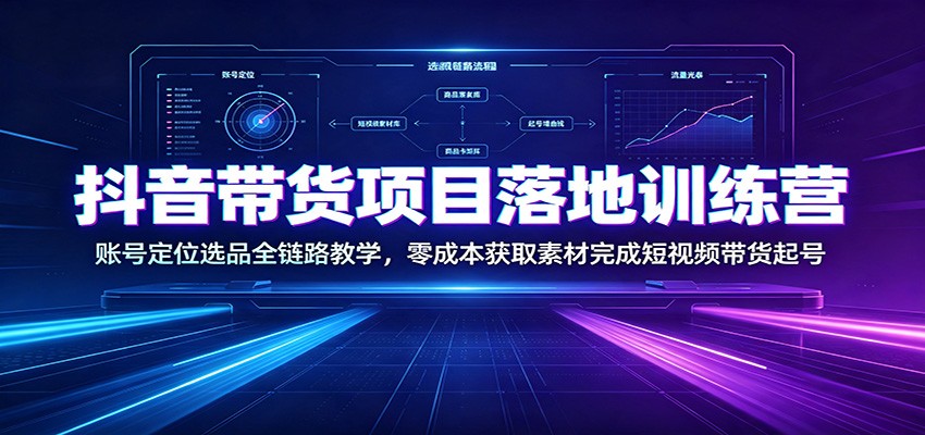 抖音带货项目落地训练营：账号定位选品全链路教学，零成本获取素材完成短视频带货起号-沧海聊项目