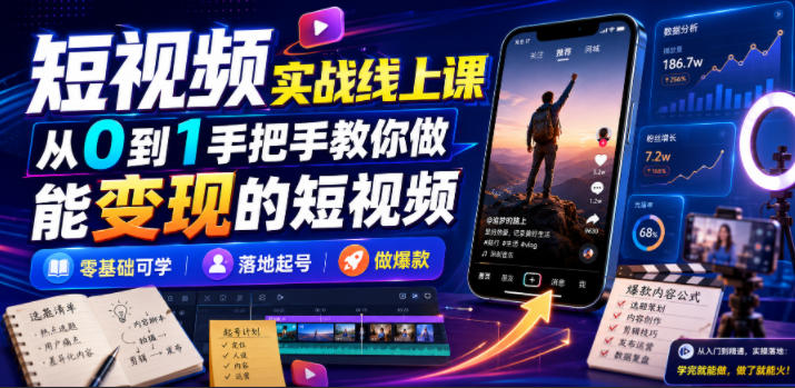 短视频实战线上课，从0到1手把手教你做能变现的短视频，零基础可学，落地起号做爆款-沧海聊项目