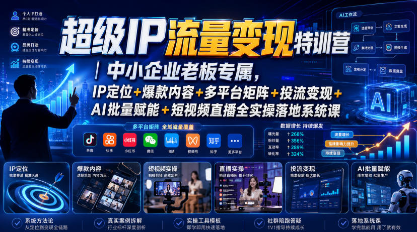 超级IP流量变现特训营｜中小企业老板专属，IP定位+爆款内容+多平台矩阵+投流变现+AI批量赋能+短视频直播全实操落地系统课-沧海聊项目