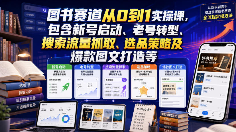 图书赛道从0到1实操课，包含新号启动、老号转型、搜索流量抓取、选品策略及爆款图文打造等-沧海聊项目