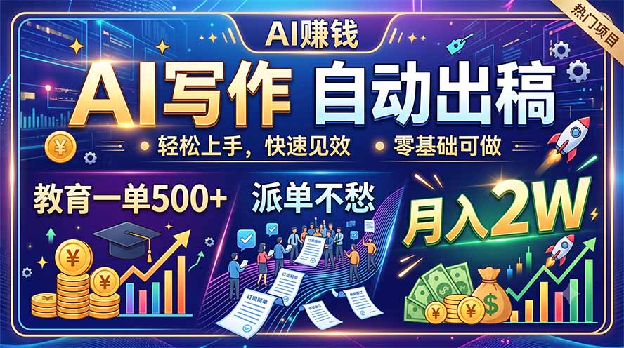 AI写作自动出稿，教育一单500+，派单不愁，月入2W-沧海聊项目