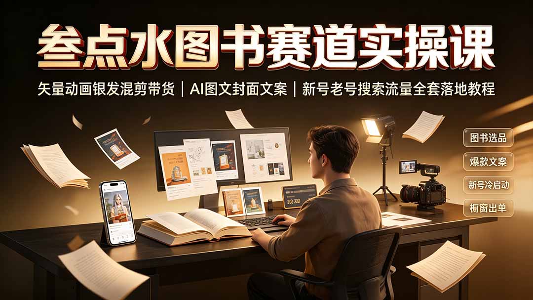 叁点水图书赛道实操课｜矢量动画银发混剪带货，AI图文封面文案，新号老号搜索流量全套落地教程-沧海聊项目