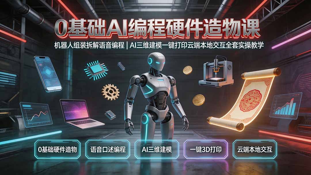 0基础AI编程硬件造物课｜机器人组装拆解语音编程，AI三维建模一键打印云端本地交互全套实操教学-沧海聊项目