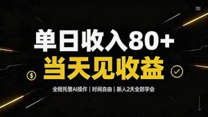 单日收入80+，全程托管Ai操作，时间自由，当天见收益，新人2天全部学会！-沧海聊项目