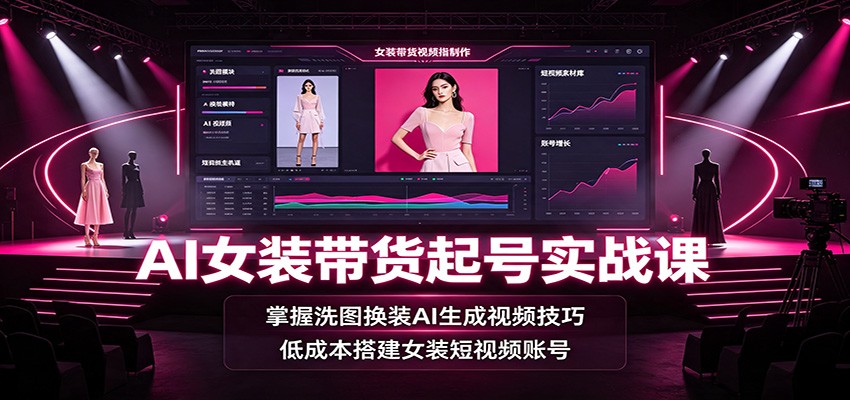 AI女装带货起号实战课：掌握洗图换装AI生成视频技巧，低成本搭建女装短视频账号-沧海聊项目
