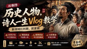 历史人物，诗人一生Vlog教学， AI制作丨伙伴计划丨精选收益丨商单收徒 ，新领域红利期，抓紧做-沧海聊项目