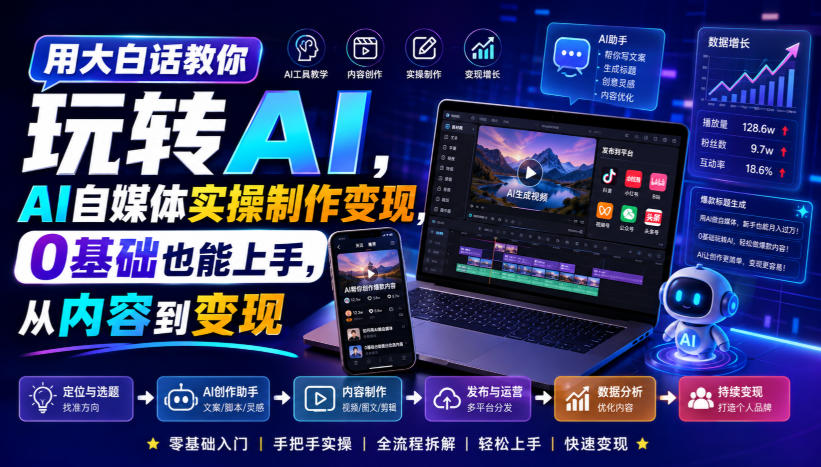 用大白话教你玩转AI，AI自媒体实操制作变现，0基础也能上手，从内容到变现-沧海聊项目