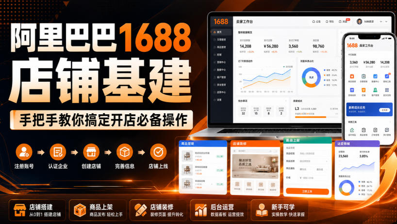 阿里巴巴1688店铺基建，手把手教你搞定开店必备操作(更新8月)-沧海聊项目