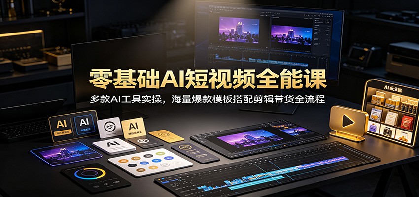 零基础AI短视频全能课：多款AI工具实操，海量爆款模板搭配剪辑带货全流程-沧海聊项目