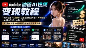 YouTube油管AI视频变现教程-更新：账号搭建×AI成片×去重限流解决方案×YPP变现×AI真人生成×人物一致性-沧海聊项目