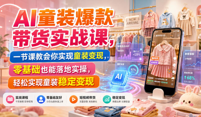 AI童装爆款带货实战课，一节课教会你实现童装变现，零基础也能落地实操-沧海聊项目