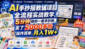 AI手抄报教辅项目全流程实战教学，5分钟做的一套手抄报，卖了2000多份，操作简单，月入1W+-沧海聊项目