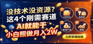 没技术没资源？这4个刚需赛道，AI就能干，小白照做月入2W-沧海聊项目